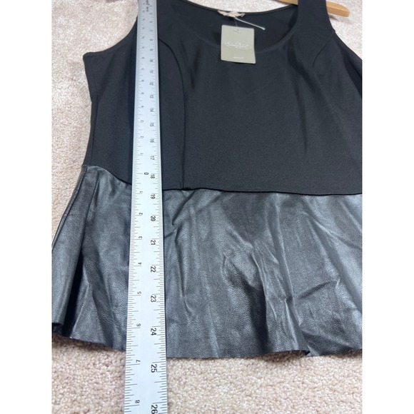 Anthropologie Black Tank Top Faux Leather Peplum NWT Ruffle Bordeaux XL Chic - Picture 7 of 10